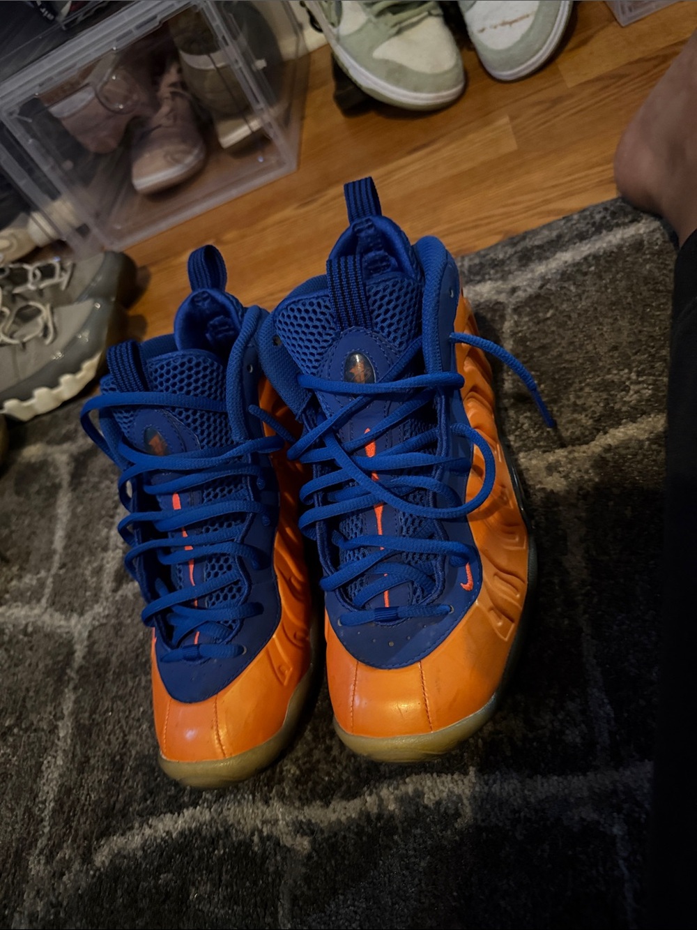 Nike Kids Bright Blue and Orange Foamposite Sneakers